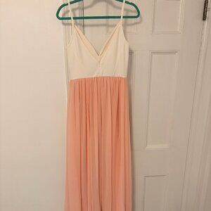 BHLDN Blush Chiffon Maxi Dress Colorblock Ivory Bodice Bridesmaid Wedding Size M